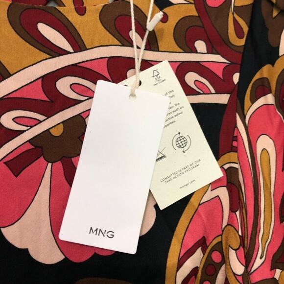 Mango Women's Blouse Top 3/4 Sleeve Round Neck Paisley Multi Size 0‎ NWT - Picture 4 of 9